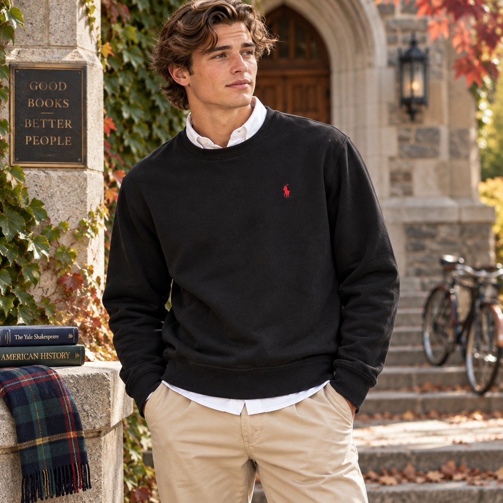 Polo Ralph Lauren Mens Sweatshirt Sz M Black Red Pony Crewneck Heritage Preppy
